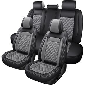 Car Seat Covers Full Set, Front and Back Seat Covers for Cars, Luxury Faux Leather Waterproof Seat Covers, Black Car Seat Covers, Car Seat Protector Accessories Universal Fit Most Vehicles