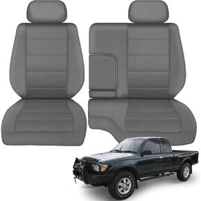 Truck Seat Cover Compatible with 1995-2000 Toyota Tacoma, Knitted Front Bench 60/40 Seat Covers with 2 Headrests and Center Console, Black&Charcoal