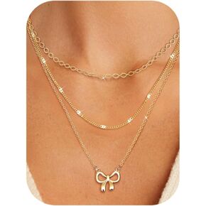 Besteel 3Pcs Dainty Layered Gold Necklaces for Women - Paperclip Pearl Choker Necklace Stack Set Trendy Simple Layering Chain Pendant Jewelry Non Tarnish Waterproof Gifts