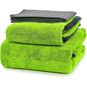 2-Pack Car Drying Towels, 16"x 16" Microfiber Drying Towel for Car Detailing, 1400 GSM High Absorbent Edgeless Streak Free Car Wash Drying Towels for Car Truck SUV, Green&Gray