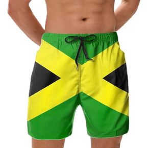 Jamaican Flag Swim Trunks Mens Beach Shorts Quick Dry Board Shorts with Mesh Lining Pockets
