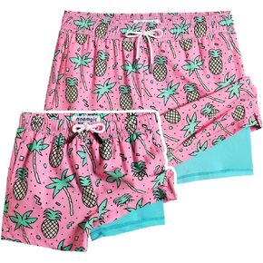 maamgic Dad and Son Matching 2 in 1 Swim Trunks with Compression Liner Quick Dry Father and Son Gifts Board Shorts Swim Suits Swimming Trunks(Size Large & Size 5-6 Years)