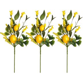 TEMPUS 3PCS Artificial Lemon Decor 16" Fake Lemons Branch Yellow Lemon and Greenery for Kitchen Party Table Centerpiece Farmhouse Home Daily Decoration