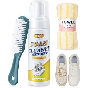 Shoe Cleaner, White Shoe Cleaner - Foam Sneaker Cleaning with Brush and Towel
