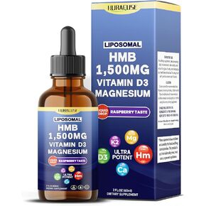 Liposomal HMB 1500mg ، فيتامين D3 ، قطرات سائل المغنيسيوم - طعم التوت القوي للغاية ، مصنوعة من الولايات المتحدة الأمريكية - مختبر - 2 أوقية (60 مل)