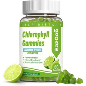 Chlorophyll Gummies for Body Odor Deodorant*, Sugar Free Chewable Chlorophyll for Immune Support Women Vegan Non-GMO, 60 Count (Lemon)