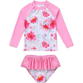 Puseky Girls Swimsuit Rash Guard Set 2 قطعة دلصة الاستحمام بأكمام طويلة مع شورتات شكك