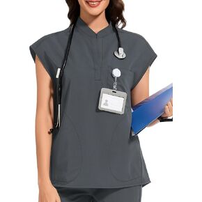 POSHGLAM Women's Scrubs Top Oversized Workwear 3-Pocket Comfy Scrubs Shirt, XS-XXL