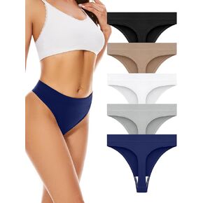 voenxe Seamless Womens Thong Underwear,High Waisted Tanga Woman No Show Panties,Breathable Workout Comfortable Undies,5 Pack