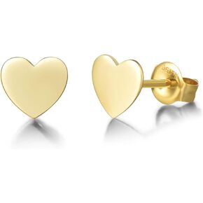 Carleen 14K Solid Gold Heart Earrings Dainty Delicate Gold Post Stud Earrings Fine Jewelry Birthday Gifts for Her Women Wife, Diameter 6mm