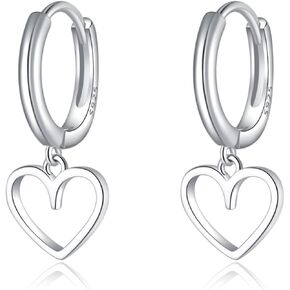 Reffeer Solid 925 Sterling Silver Heart Drop Earrings Hoop for Women Teens Heart Hoop Earrings Huggie Drop Earrings