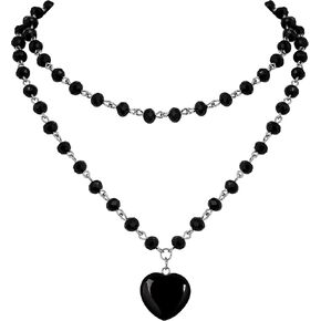Sacina Goth Y2k Red Heart Necklace, Layered Black Beaded Heart Choker, Gothic Emo Grunge Y2k Necklace, Valentine Gift, Halloween Christmas Jewelry Gift For Women