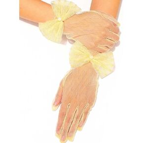 Lace Tea Party Yellow Gloves Sheer Bow Gloves for Women