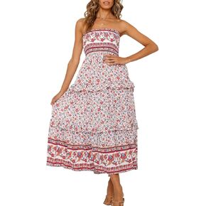 ZESICA Women's Summer Strapless Dress Off Shoulder Sleeveless High Waist Solid Color Beach Long Dresses