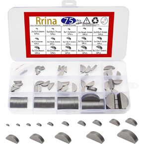 75Pcs Metric Woodruff Key Assortment Kit 15 Sizes Semicircle Half Moon Keyway Shaft Crank Key