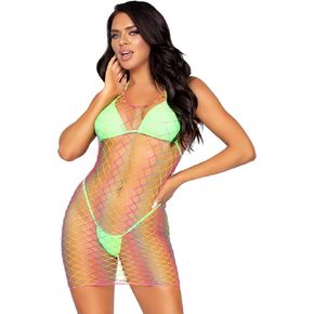 Leg Avenue Women's Rainbow Tank Fishnet Mini Dress, Rainbow, One Size