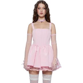 Dolls Kill Magic Moves Corset Dress by Sugar Thrillz – Taffeta Corset Dress with Fishnet Mesh Petticoat & Lace-Up Back, Black - Large