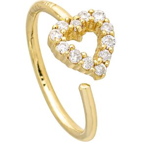 20G 14K Gold Heart Nose Ring, 0.11ctw Diamond Nose Hoop, Twist-open 5/16"(8mm) Nose Ring, April Birthstone Hoop Unisex