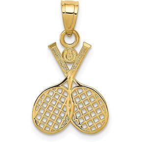 Solid 14K Yellow Gold Double Tennis Racquet Charm (0.91 x 0.47 Inches)