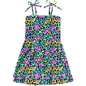 Girls Sleeveless Jumpsuits Smocked Adjustable Tie-Up Strap Shorts Romper Summer Outfits 3-7 Years
