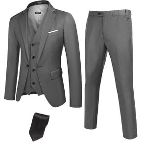 COOFANDY Mens 3 Piece Suits One Button Blazer Jacket Slim Fit Vest Suit Pant with Tie
