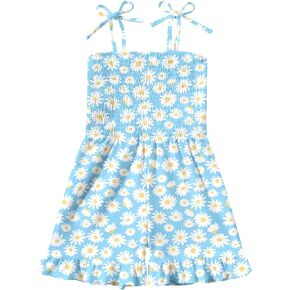 Girls Sleeveless Jumpsuits Smocked Adjustable Tie-Up Strap Shorts Romper Summer Outfits 3-7 Years in Saudi Arabia