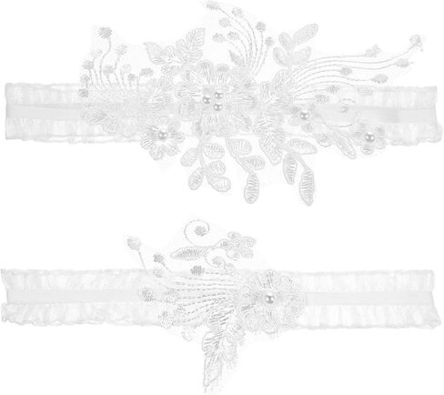 2Pcs Garters for Bride Wedding Garters Bridal Lace Pearl,White Thigh Garter Gifts for Women And Girls in Saudi Arabia