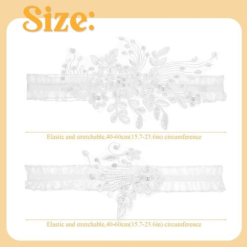 2Pcs Garters for Bride Wedding Garters Bridal Lace Pearl,White Thigh Garter Gifts for Women And Girls in Saudi Arabia