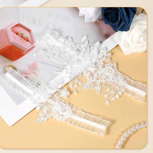 2Pcs Garters for Bride Wedding Garters Bridal Lace Pearl,White Thigh Garter Gifts for Women And Girls in Saudi Arabia