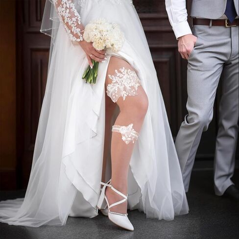 2Pcs Garters for Bride Wedding Garters Bridal Lace Pearl,White Thigh Garter Gifts for Women And Girls in Saudi Arabia