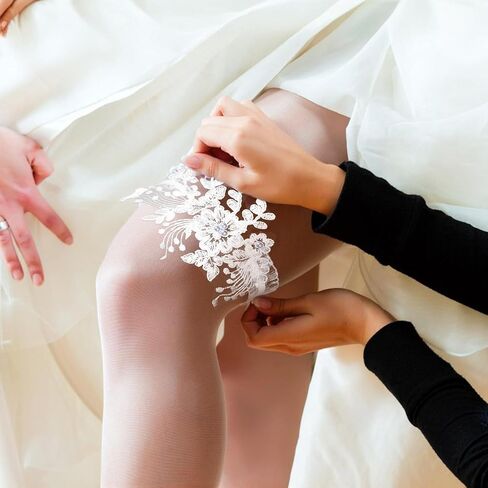 2Pcs Garters for Bride Wedding Garters Bridal Lace Pearl,White Thigh Garter Gifts for Women And Girls in Saudi Arabia