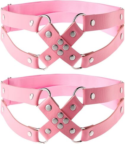 FM FM42 Plus Size 21.06"-30.42" Multicolor PU Simulated Leather Cross 2-Layers Adjustable Leg Ring Elastic Garter in Saudi Arabia