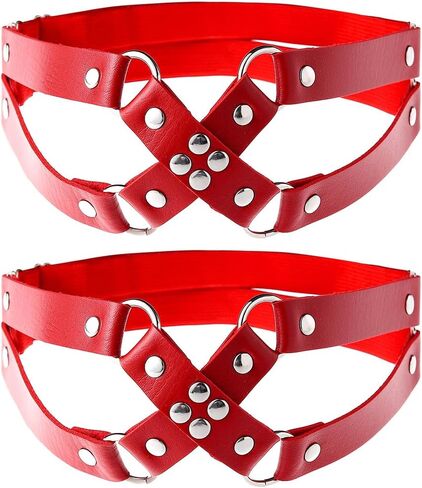 FM FM42 Plus Size 21.06"-30.42" Multicolor PU Simulated Leather Cross 2-Layers Adjustable Leg Ring Elastic Garter in Saudi Arabia