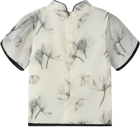 Mud Kingdom Girls Short Sleeve Hanfu Shirt Blouse Floral Chinese Knot Summer Casual Vintage Top Organza in Saudi Arabia