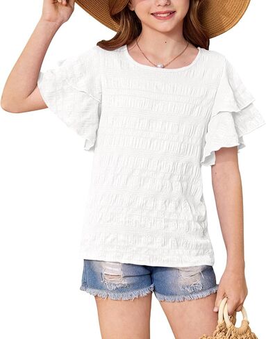 Besserbay Girls Summer Summer Shuffle Short Sleeve قمصان Tee Crewneck تمتد من القمم غير الرسمية من 5-14 سنة in Kuwait