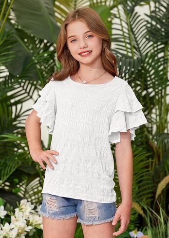 Besserbay Girls Summer Summer Shuffle Short Sleeve قمصان Tee Crewneck تمتد من القمم غير الرسمية من 5-14 سنة in Kuwait
