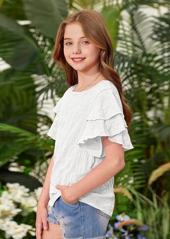 Besserbay Girls Summer Summer Shuffle Short Sleeve قمصان Tee Crewneck تمتد من القمم غير الرسمية من 5-14 سنة in Kuwait