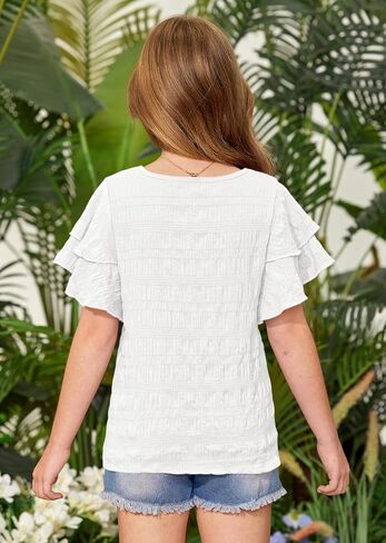 Besserbay Girls Summer Summer Shuffle Short Sleeve قمصان Tee Crewneck تمتد من القمم غير الرسمية من 5-14 سنة in Kuwait