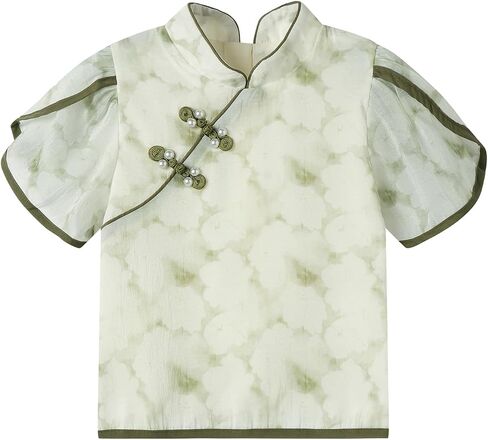 Mud Kingdom Girls Short Hanfu Shirt Blouse Floral Chinesh Knot Summer Summer Vintage Top Organza in Saudi Arabia