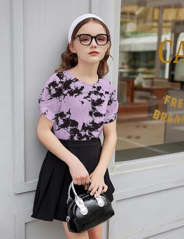 Arshiner Girls T Shirts Twist Short Sleeve Summer Shirts Fashion Crewneck Tops Tee Blouse in Kuwait