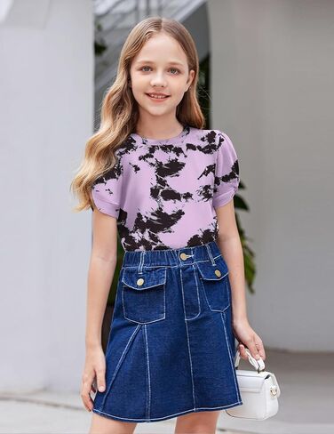 Arshiner Girls T Shirts Twist Short Sleeve Summer Shirts Fashion Crewneck Tops Tee Blouse in Kuwait