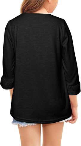Sunborui Girls Summer 3/4 Length Sleeve Tops Casual Cute Shirts Ruffle Bell Sleeve Front Pleated Blouses in Kuwait
