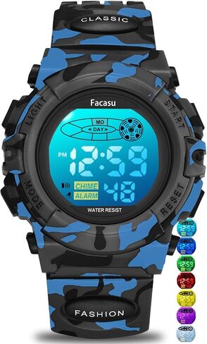 Watch Camo Sports For Boys-Waterplack Kids Digital Watch مع ضوء ملون ، الإنذار والغفوة ، تصميم سليفياتش تصميم سيليكون فرقة هدية لأعياد الميلاد ، أنشطة عيد الميلاد الخارجية (8+ سنوات) in Kuwait