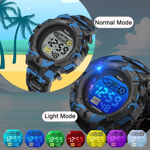 Watch Camo Sports For Boys-Waterplack Kids Digital Watch مع ضوء ملون ، الإنذار والغفوة ، تصميم سليفياتش تصميم سيليكون فرقة هدية لأعياد الميلاد ، أنشطة عيد الميلاد الخارجية (8+ سنوات) in Kuwait