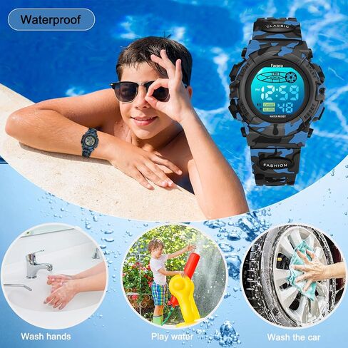 Watch Camo Sports For Boys-Waterplack Kids Digital Watch مع ضوء ملون ، الإنذار والغفوة ، تصميم سليفياتش تصميم سيليكون فرقة هدية لأعياد الميلاد ، أنشطة عيد الميلاد الخارجية (8+ سنوات) in Kuwait
