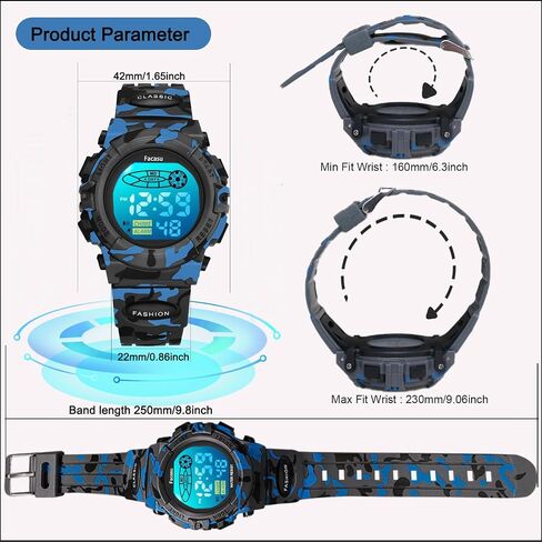 Watch Camo Sports For Boys-Waterplack Kids Digital Watch مع ضوء ملون ، الإنذار والغفوة ، تصميم سليفياتش تصميم سيليكون فرقة هدية لأعياد الميلاد ، أنشطة عيد الميلاد الخارجية (8+ سنوات) in Kuwait