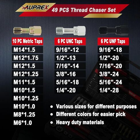 15-Piece Metric Thread Chaser Set – Master Thread Repair Kit with M6, M8, M10, M12 Sizes, Includes 7 Taps, 7 Dies and 1 Thread File, Universal Rethreading & Thread Restorer Tool Set with Case in Kuwait