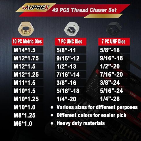 15-Piece Metric Thread Chaser Set – Master Thread Repair Kit with M6, M8, M10, M12 Sizes, Includes 7 Taps, 7 Dies and 1 Thread File, Universal Rethreading & Thread Restorer Tool Set with Case in Kuwait
