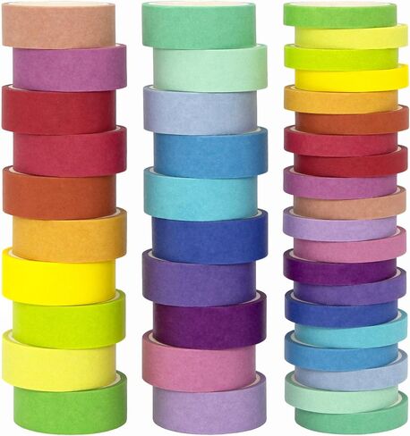 WAPETASHI 60 Rolls Washi Tape Set - 15mm Rainbow Colored Masking Tape, Decorative Tape for Bullet Journaling, Scrapbooking, DIY Arts & Crafts, Christmas Gift, Holiday Decoration in Kuwait