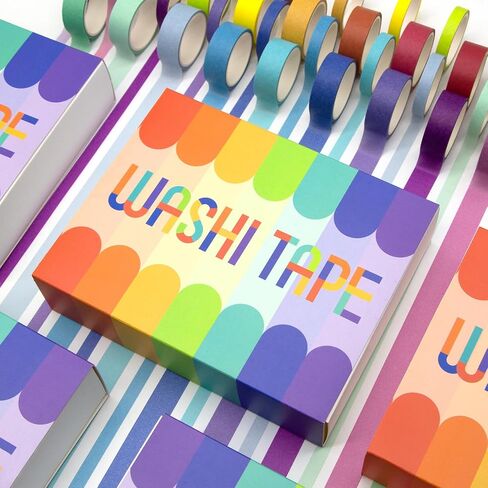 WAPETASHI 60 Rolls Washi Tape Set - 15mm Rainbow Colored Masking Tape, Decorative Tape for Bullet Journaling, Scrapbooking, DIY Arts & Crafts, Christmas Gift, Holiday Decoration in Kuwait